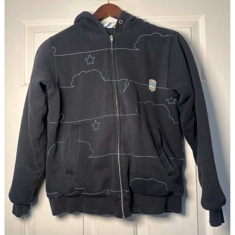 Special Blend 3 Men's S Blue Cloud Lightning Star Embroidered‎ Zip Up Hoodie